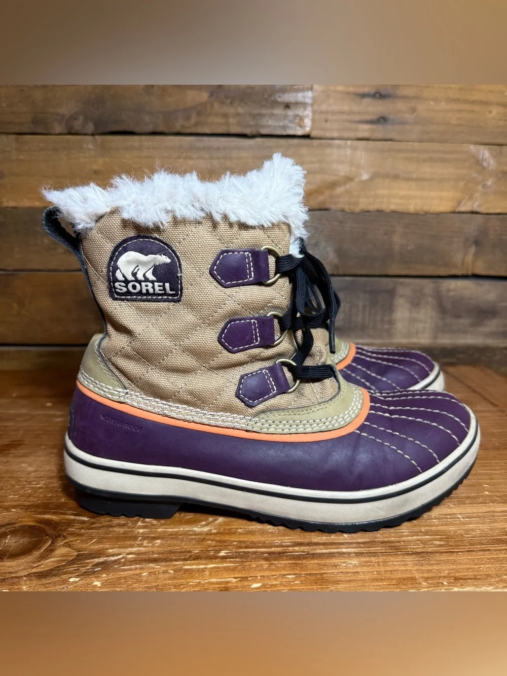 Sorel Womens Winter Boots Fur Lined NL1932-270 Waterproof Sz US 7 Purple/Brown